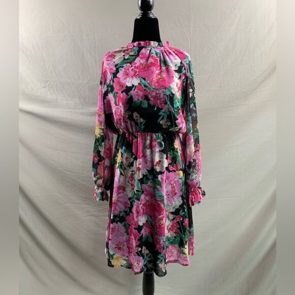 Boho Floral Print Flounce Sleeve Chiffon Dress - Picture 6 of 9